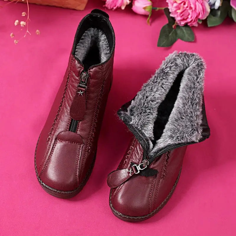 🔥Utolsó napi akció – 50% kedvezmény - Női csúszásgátló bokacsizma természetes bőrből