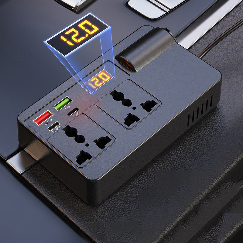 ⚡🔋Hordozható autóinverter 12 V/24 V – 220 V, digitális kijelzővel