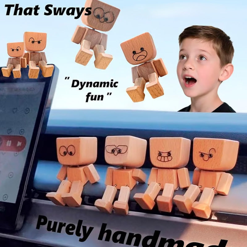 🎁Bájos kis fa figura, amely 12 különböző arckifejezéssel mozog