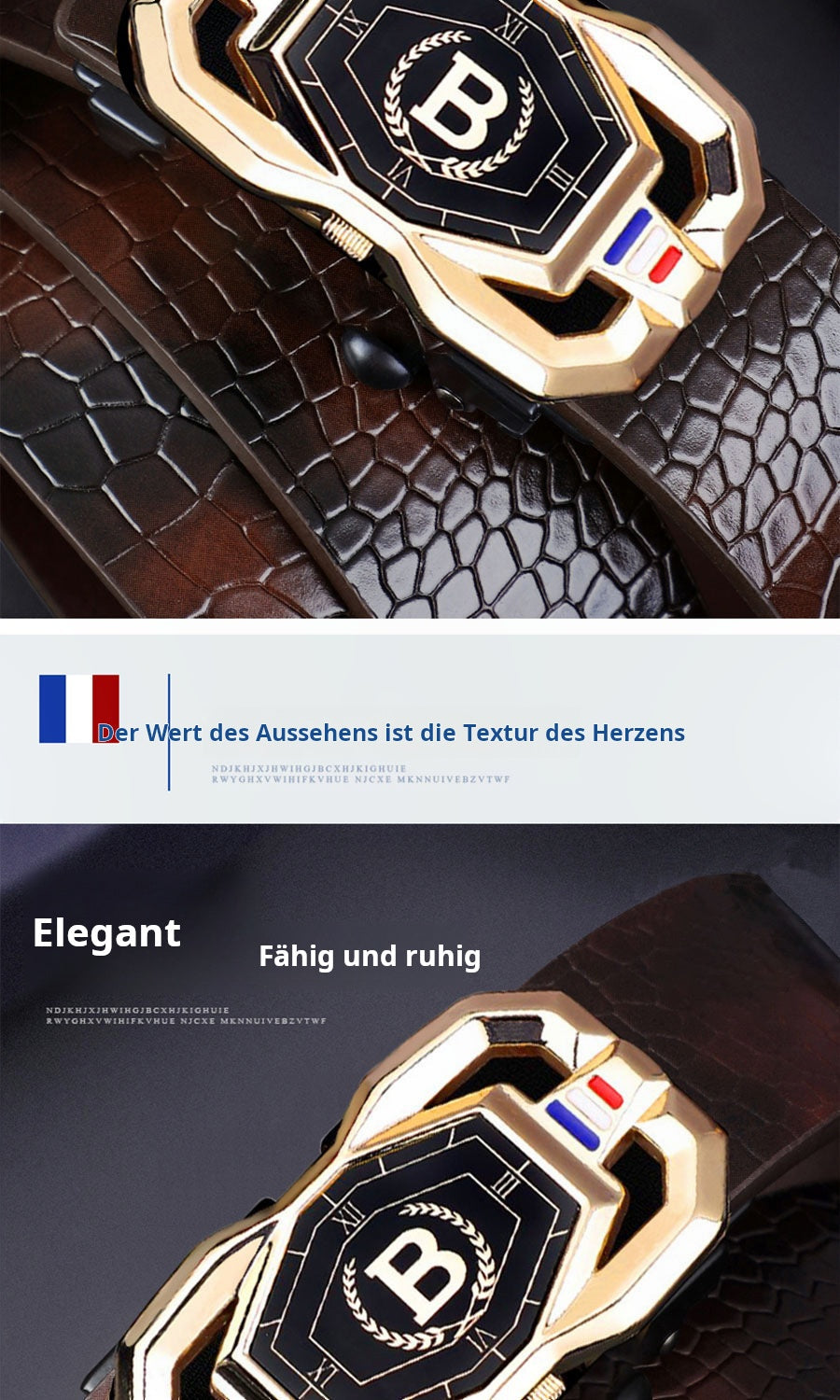 🐊Férfi bőröv, elegáns krokodilbőr mintával, automatikus csatral, marhabőrből készült.