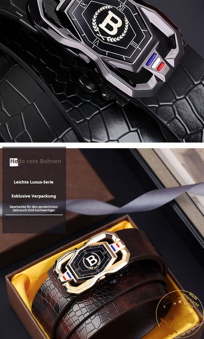 🐊Férfi bőröv, elegáns krokodilbőr mintával, automatikus csatral, marhabőrből készült.