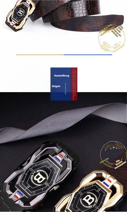 🐊Férfi bőröv, elegáns krokodilbőr mintával, automatikus csatral, marhabőrből készült.