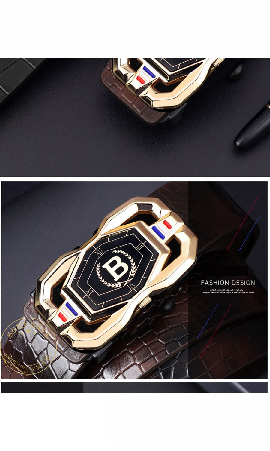 🐊Férfi bőröv, elegáns krokodilbőr mintával, automatikus csatral, marhabőrből készült.